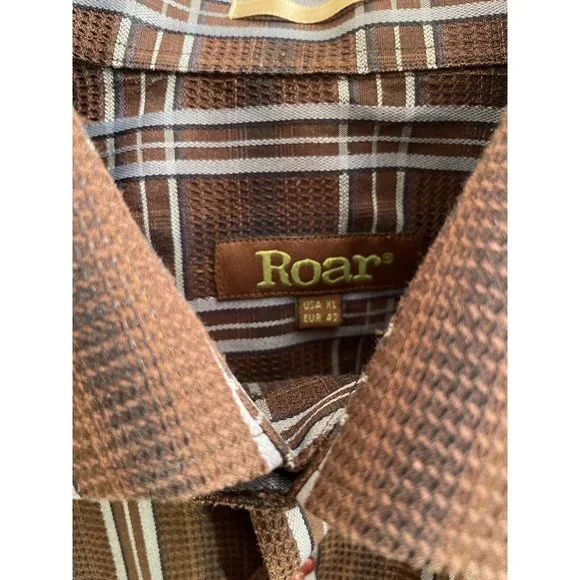 Roar Shirt Mens Xl Brown Button Up Long Sleeve Striped Club Y2K - Picture 4 of 10